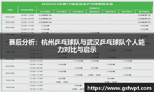 赛后分析：杭州乒乓球队与武汉乒乓球队个人能力对比与启示
